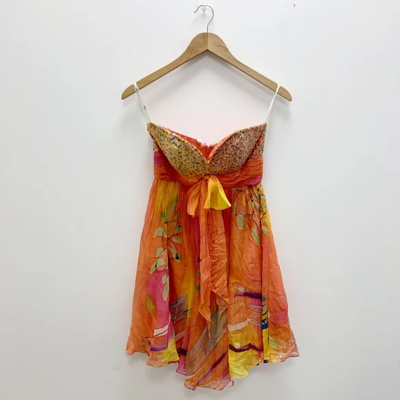BG Haute Silk Watercolor Sequin StraplessDress